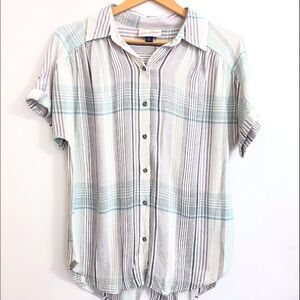 Universal Thread Casual Button‎ Down Shirt Pale Gray & Green Top Size XXL